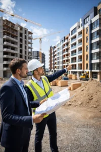 Baustellenansicht auf einem Neubaugebiet